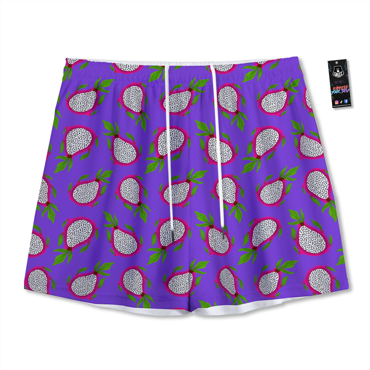 Pitaya Purple Print Pattern Mesh Shorts-grizzshop