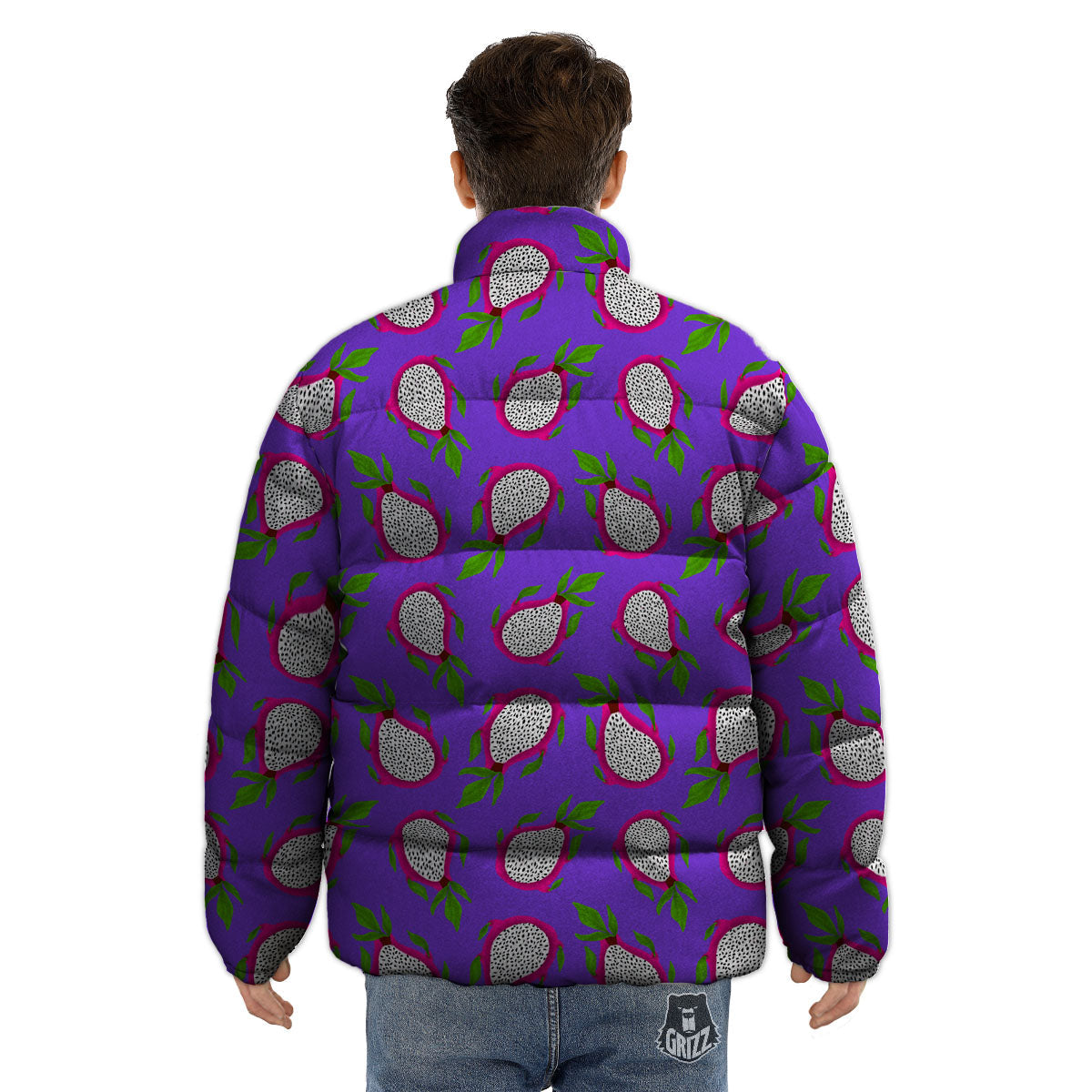 Pitaya Purple Print Pattern Puffer Jacket-grizzshop