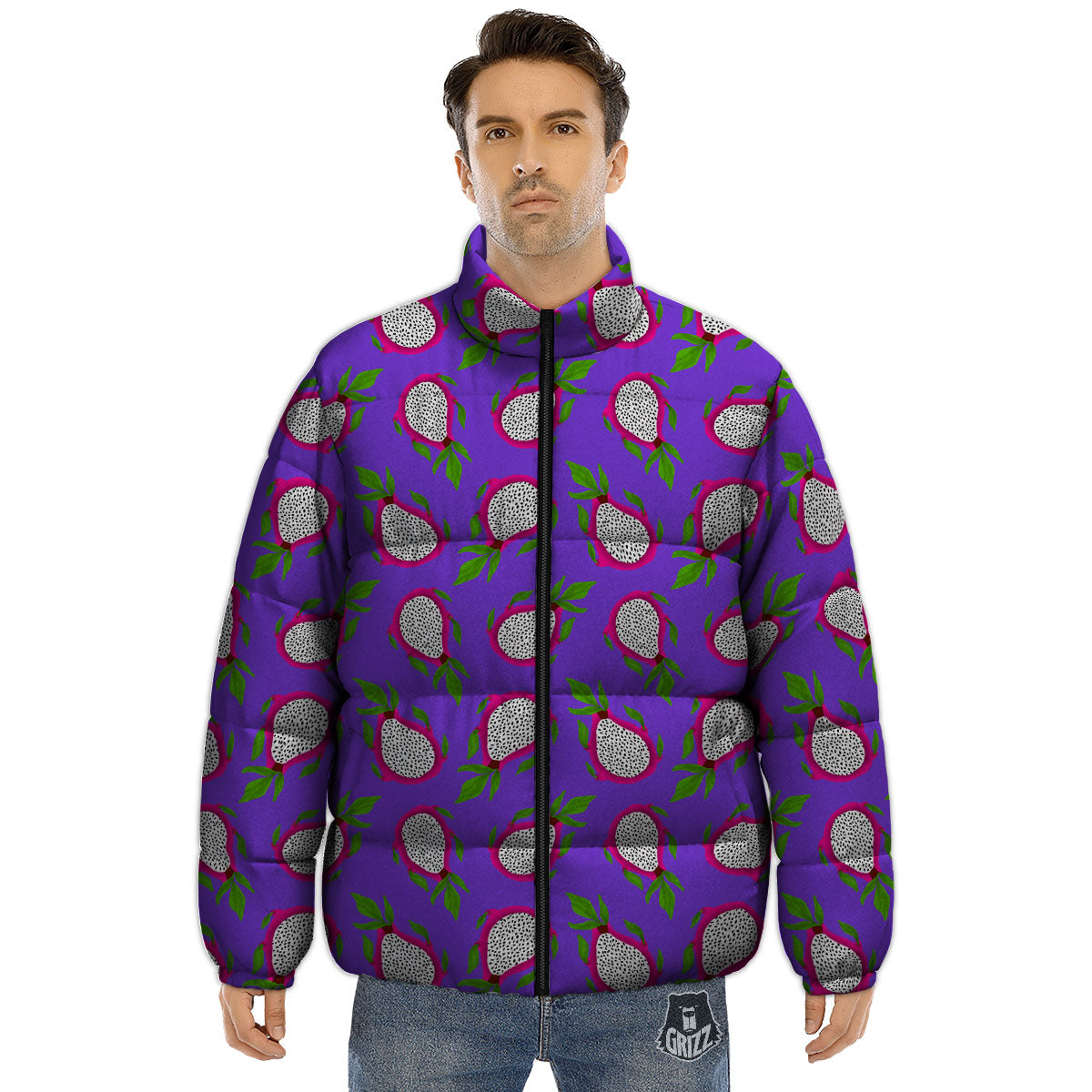 Pitaya Purple Print Pattern Puffer Jacket-grizzshop