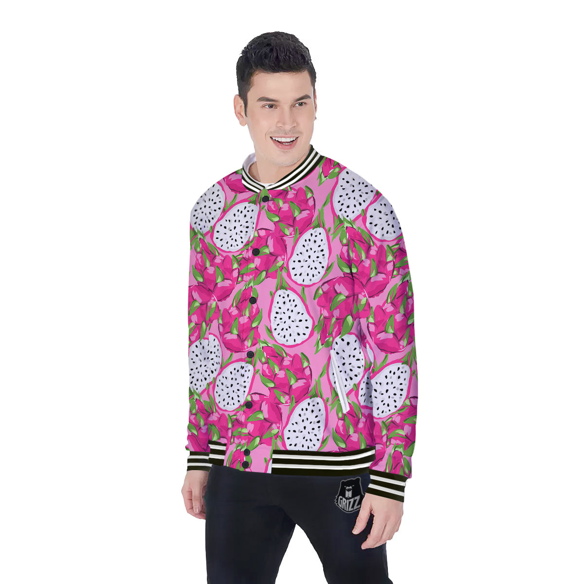 Pitaya Tropical Print Pattern Baseball Jacket-grizzshop