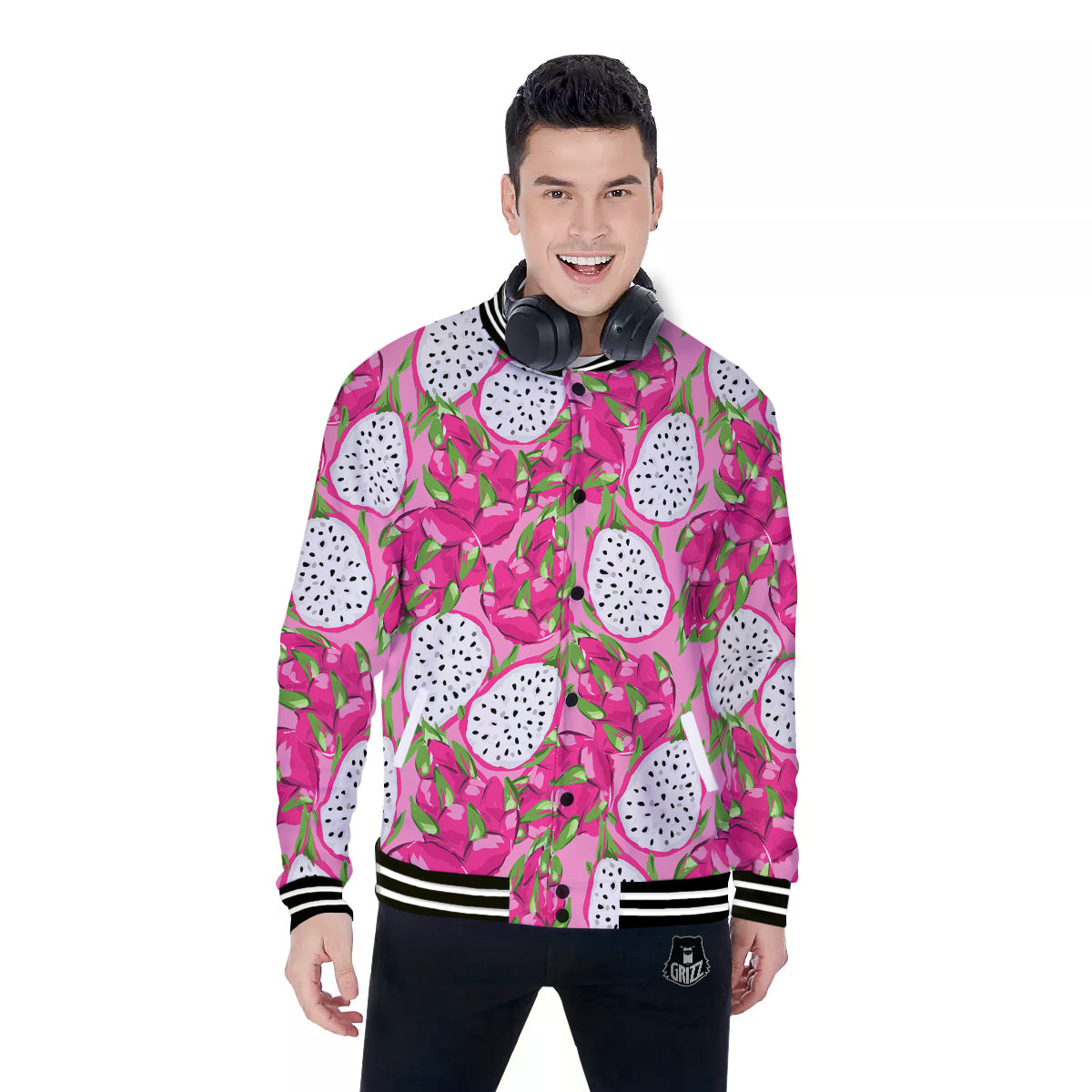 Pitaya Tropical Print Pattern Baseball Jacket-grizzshop