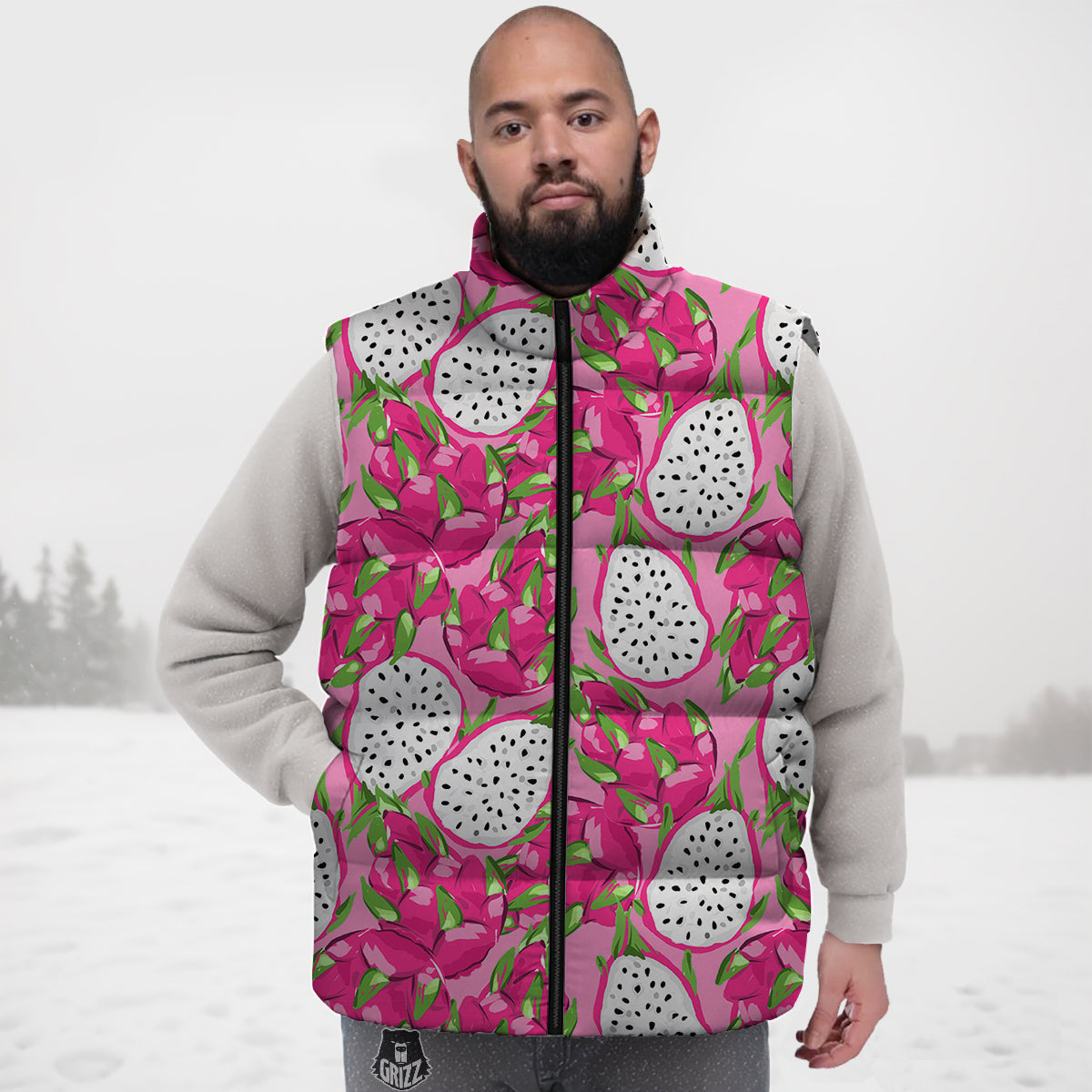 Pitaya Tropical Print Pattern Down Vest-grizzshop