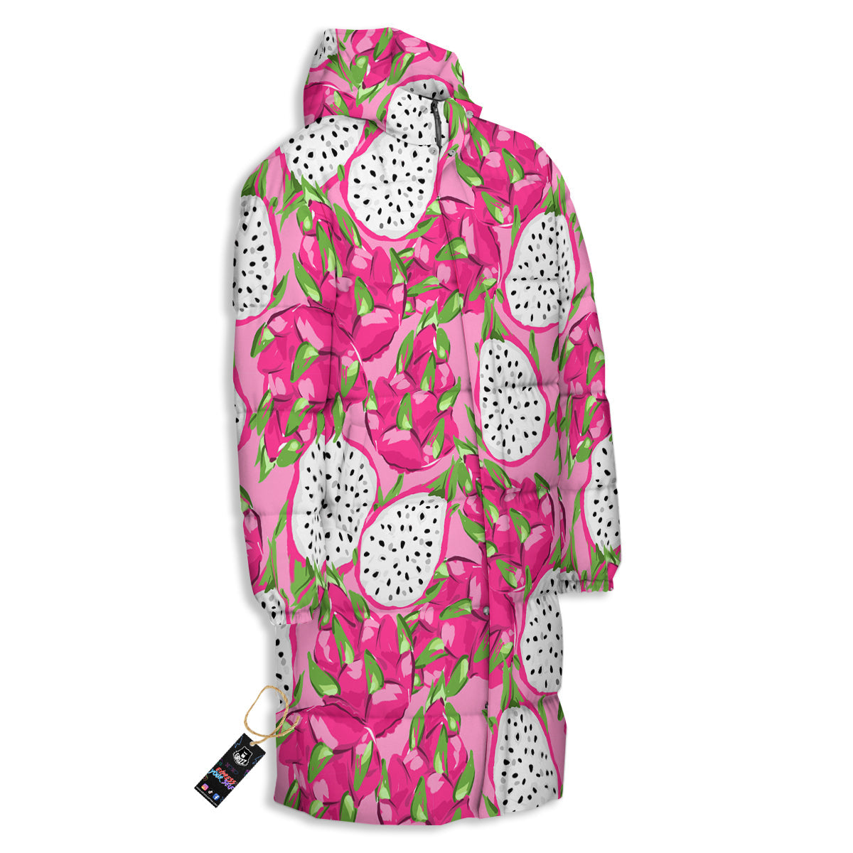 Pitaya Tropical Print Pattern Long Down Jacket-grizzshop