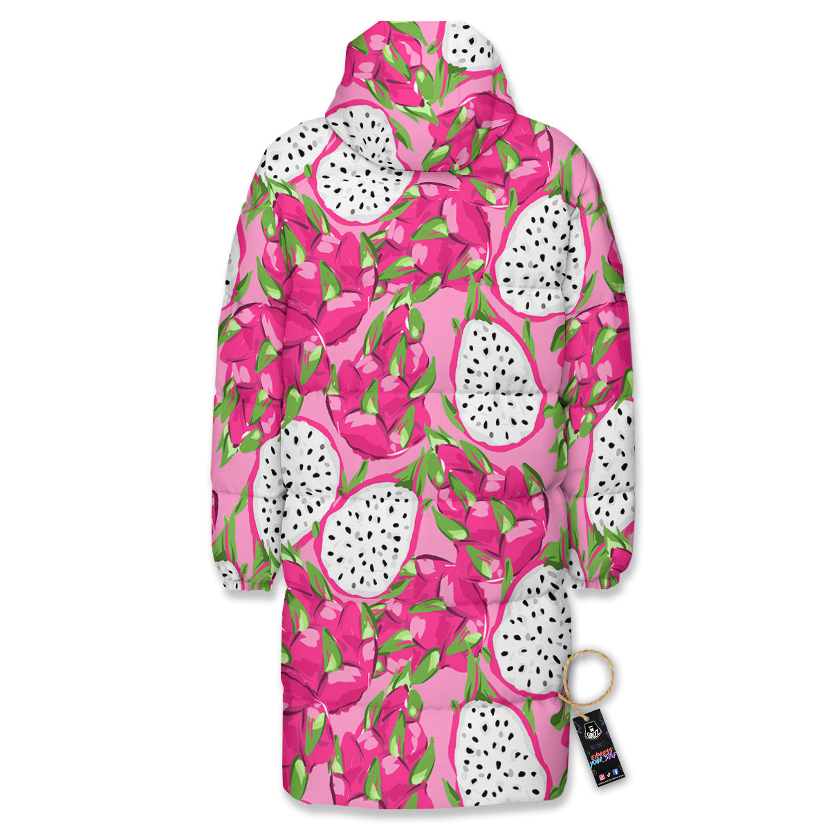 Pitaya Tropical Print Pattern Long Down Jacket-grizzshop