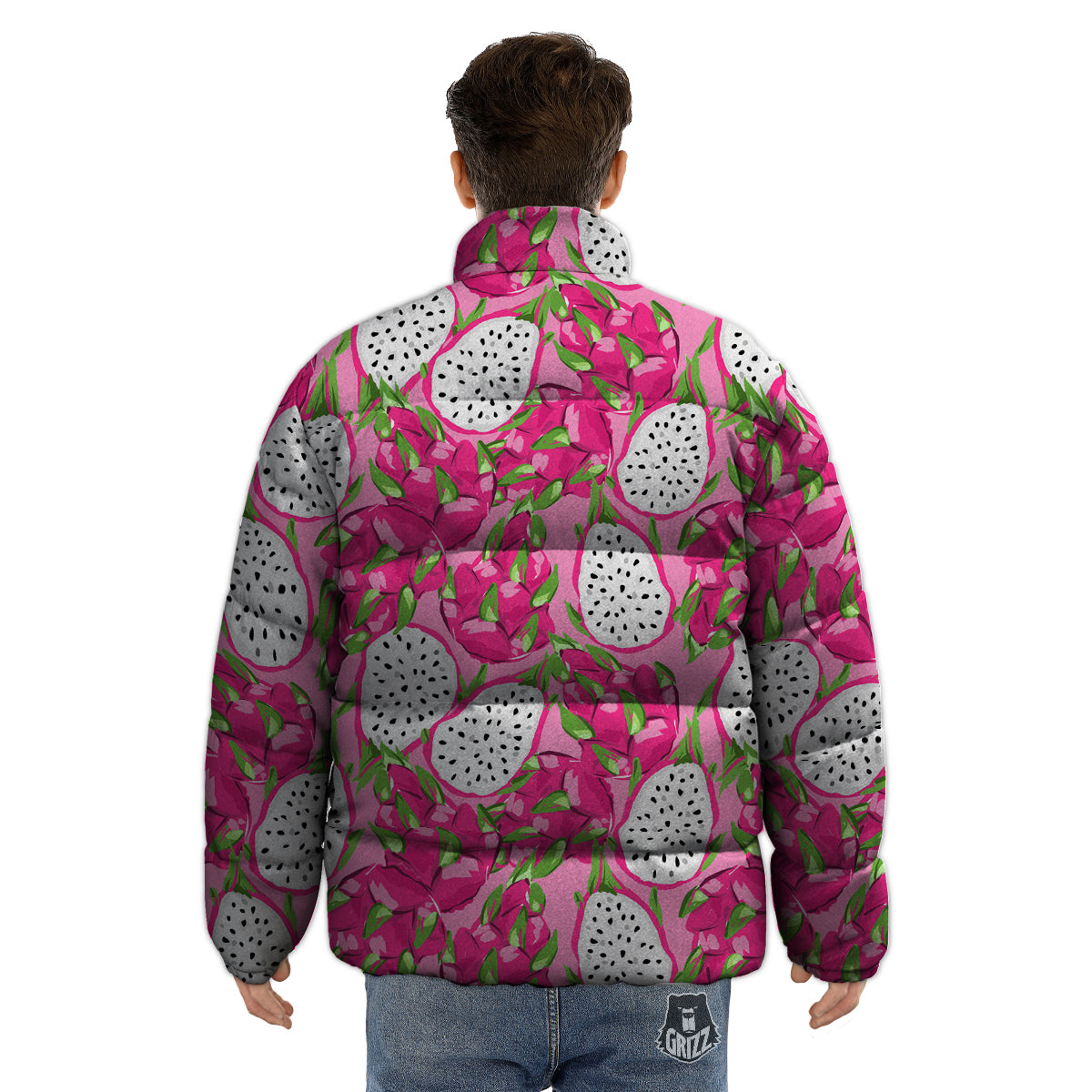 Pitaya Tropical Print Pattern Puffer Jacket-grizzshop
