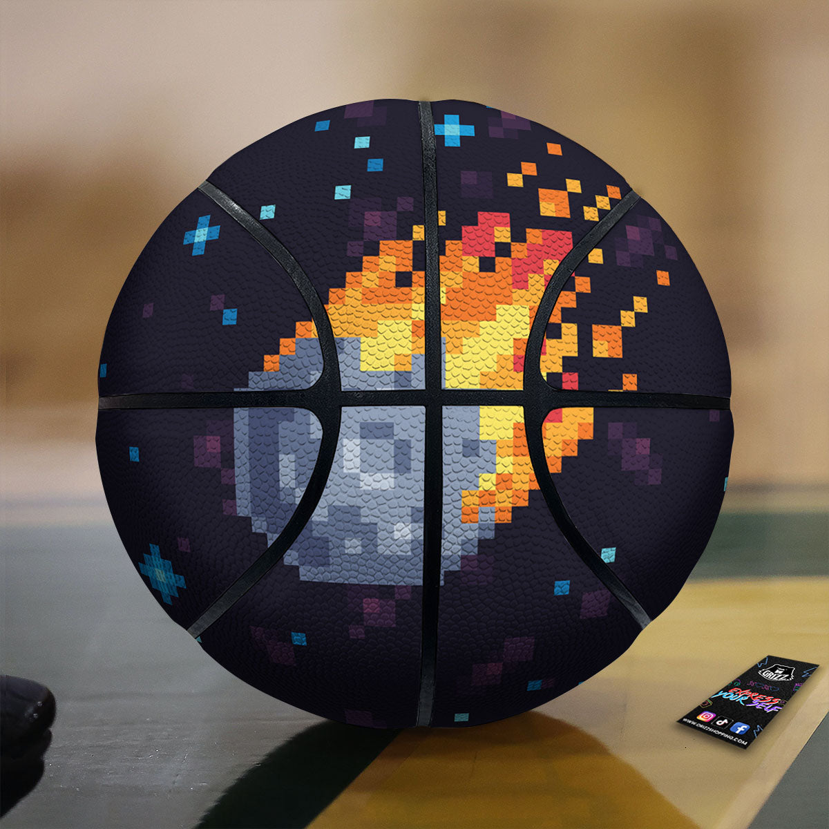 Pixel 8 Bit Meteorite Burnning Print Basketball-grizzshop