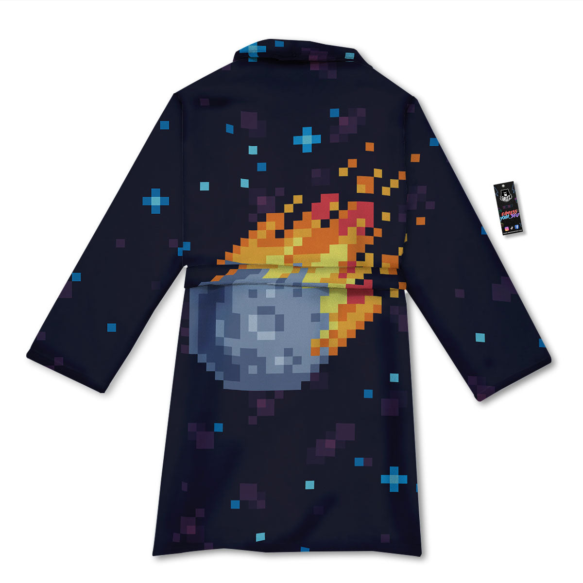 Pixel 8 Bit Meteorite Burnning Print Bathrobe-grizzshop