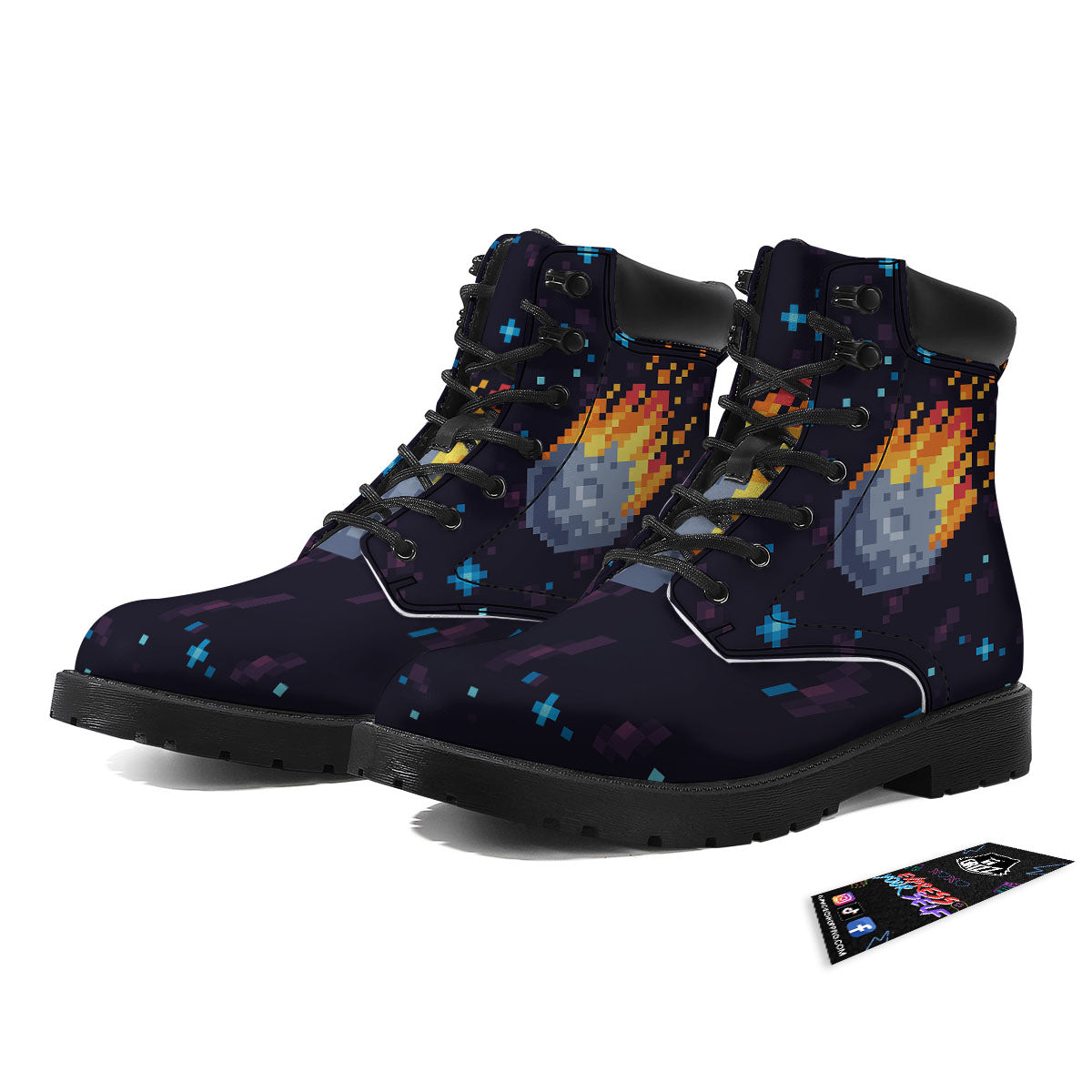 Pixel 8 Bit Meteorite Burnning Print Boots-grizzshop