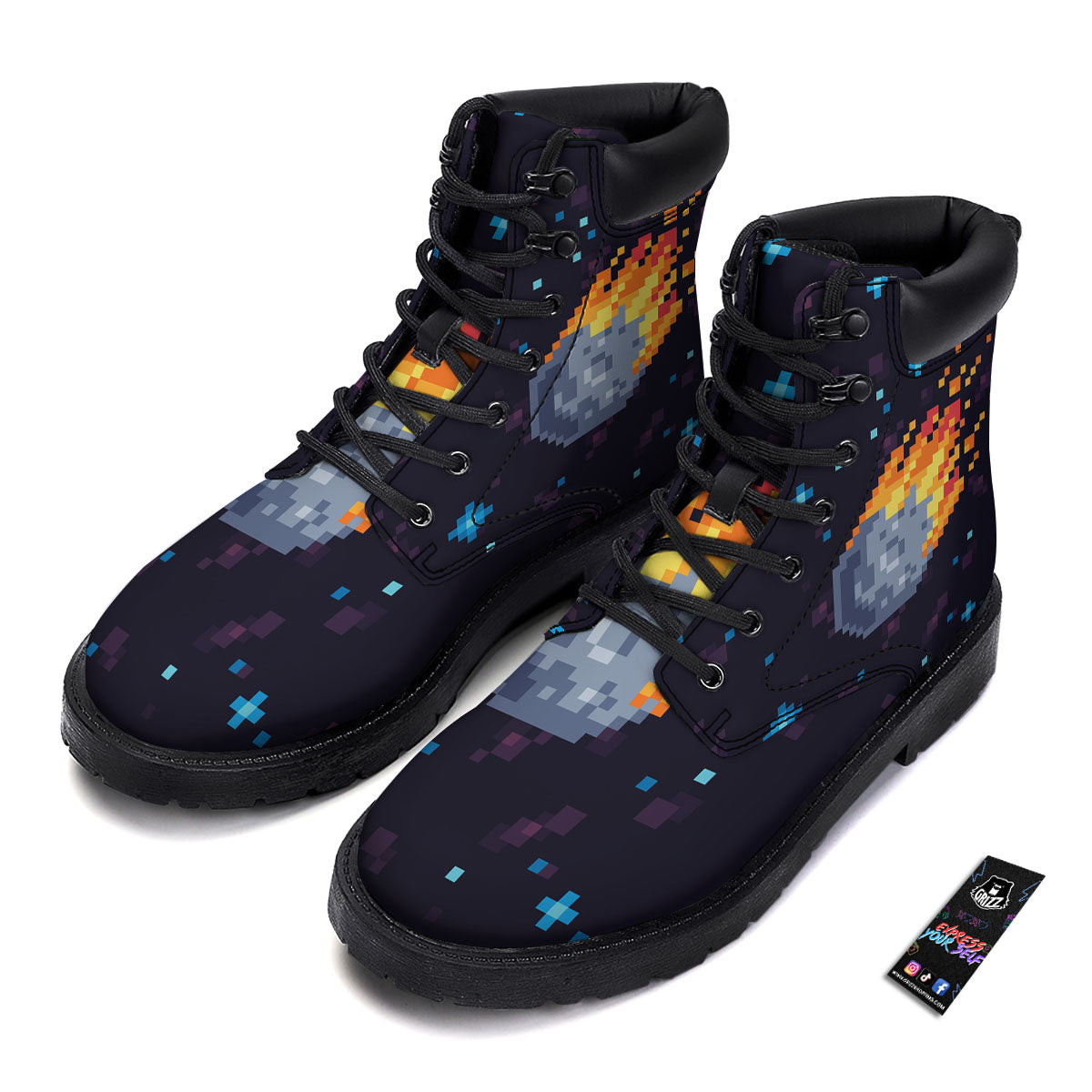 Pixel 8 Bit Meteorite Burnning Print Boots-grizzshop