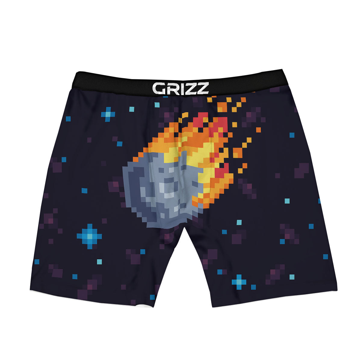 Pixel 8 Bit Meteorite Burnning Print Boxer Briefs-grizzshop