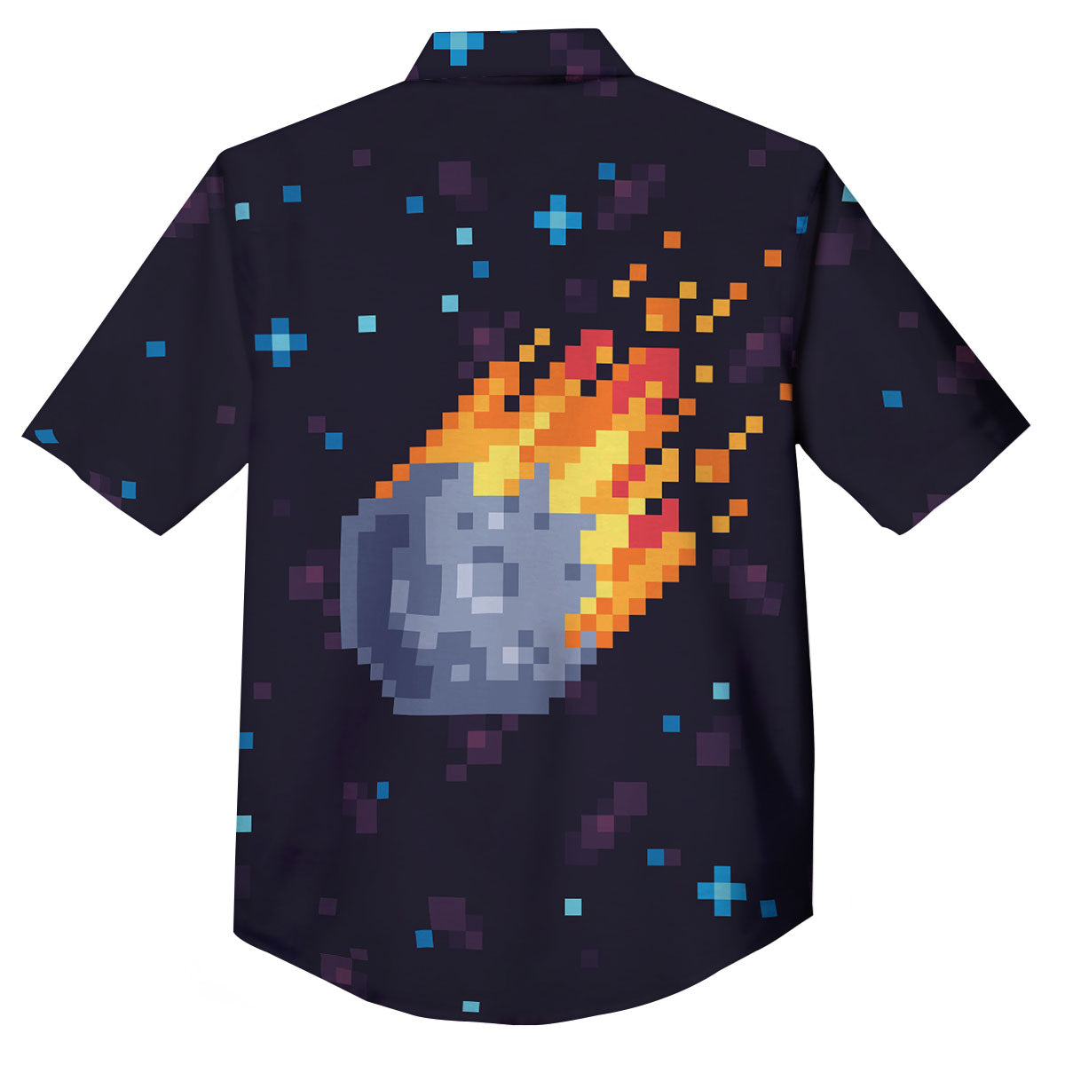 Pixel 8 Bit Meteorite Burnning Print Button Up Shirt-grizzshop