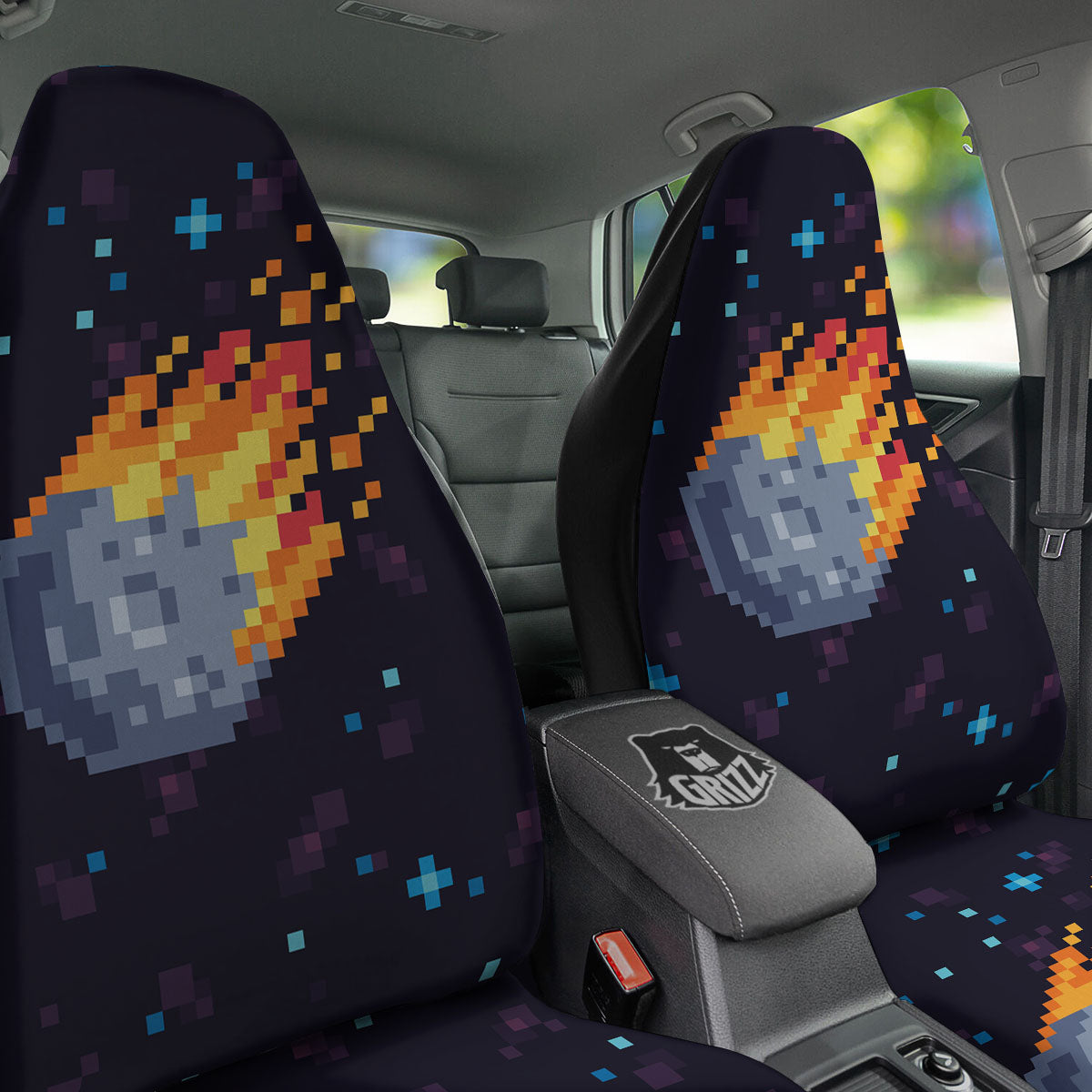 Pixel 8 Bit Meteorite Burnning Print Car Seat Covers-grizzshop