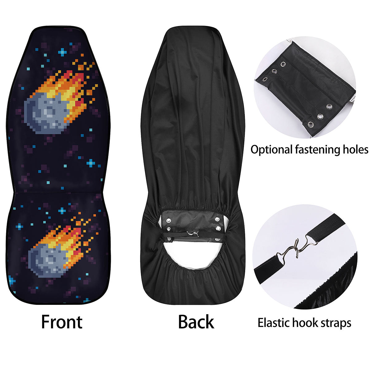 Pixel 8 Bit Meteorite Burnning Print Car Seat Covers-grizzshop