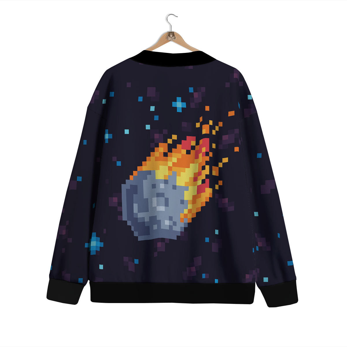 Pixel 8 Bit Meteorite Burnning Print Cardigan-grizzshop