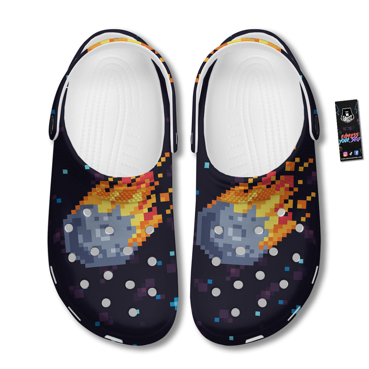 Pixel 8 Bit Meteorite Burnning Print Clog-grizzshop