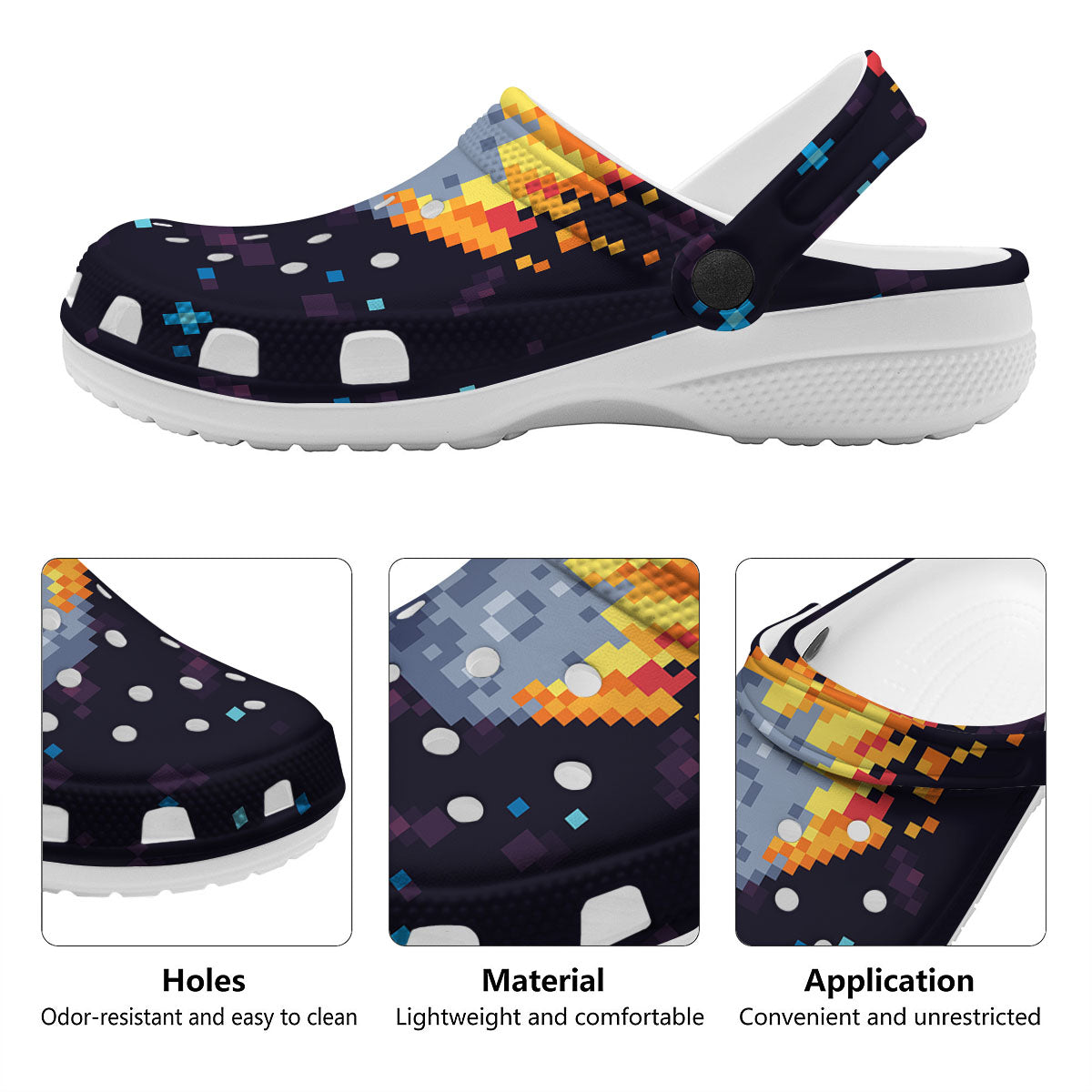 Pixel 8 Bit Meteorite Burnning Print Clog-grizzshop