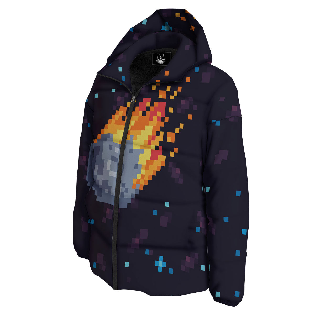 Pixel 8 Bit Meteorite Burnning Print Down Jacket-grizzshop