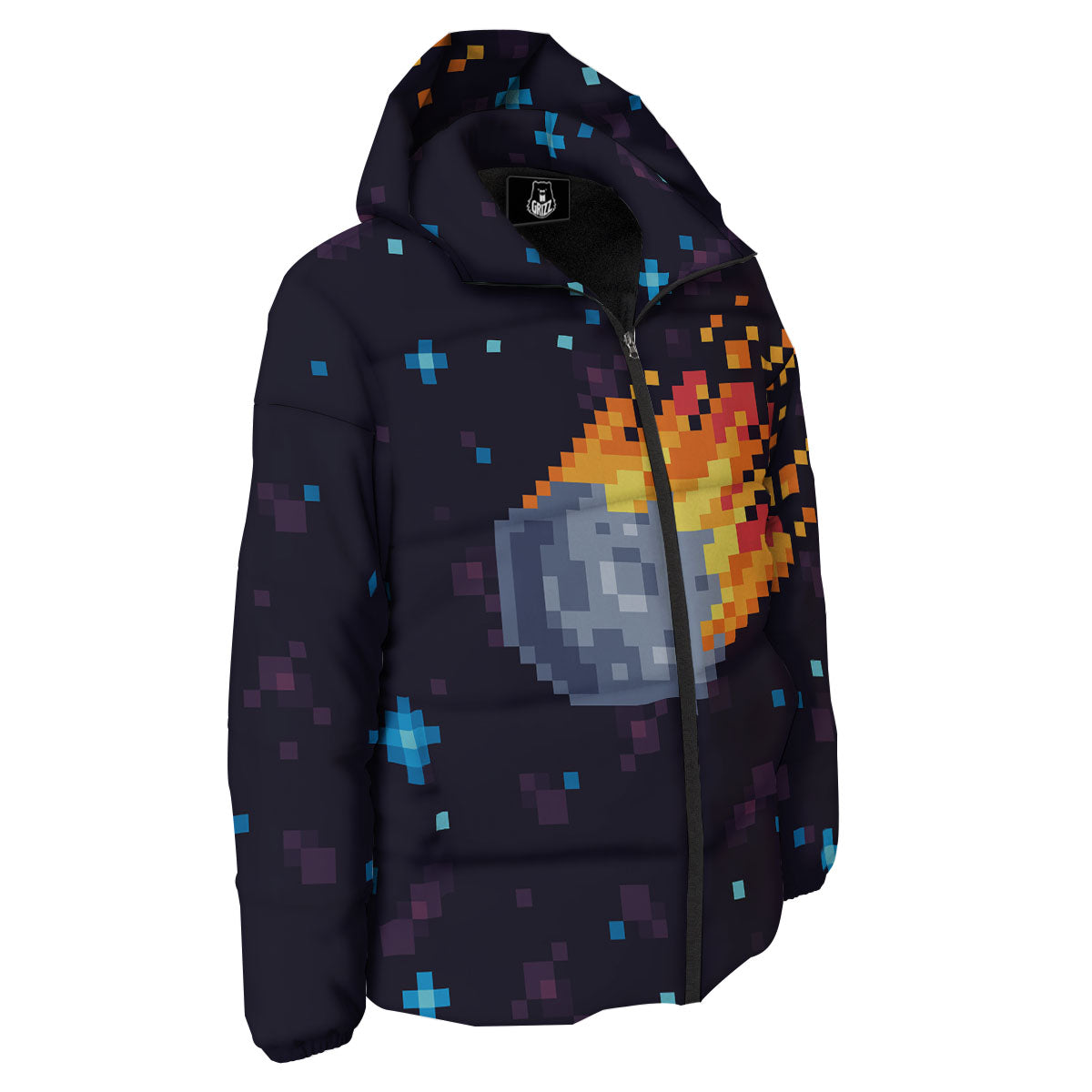 Pixel 8 Bit Meteorite Burnning Print Down Jacket-grizzshop