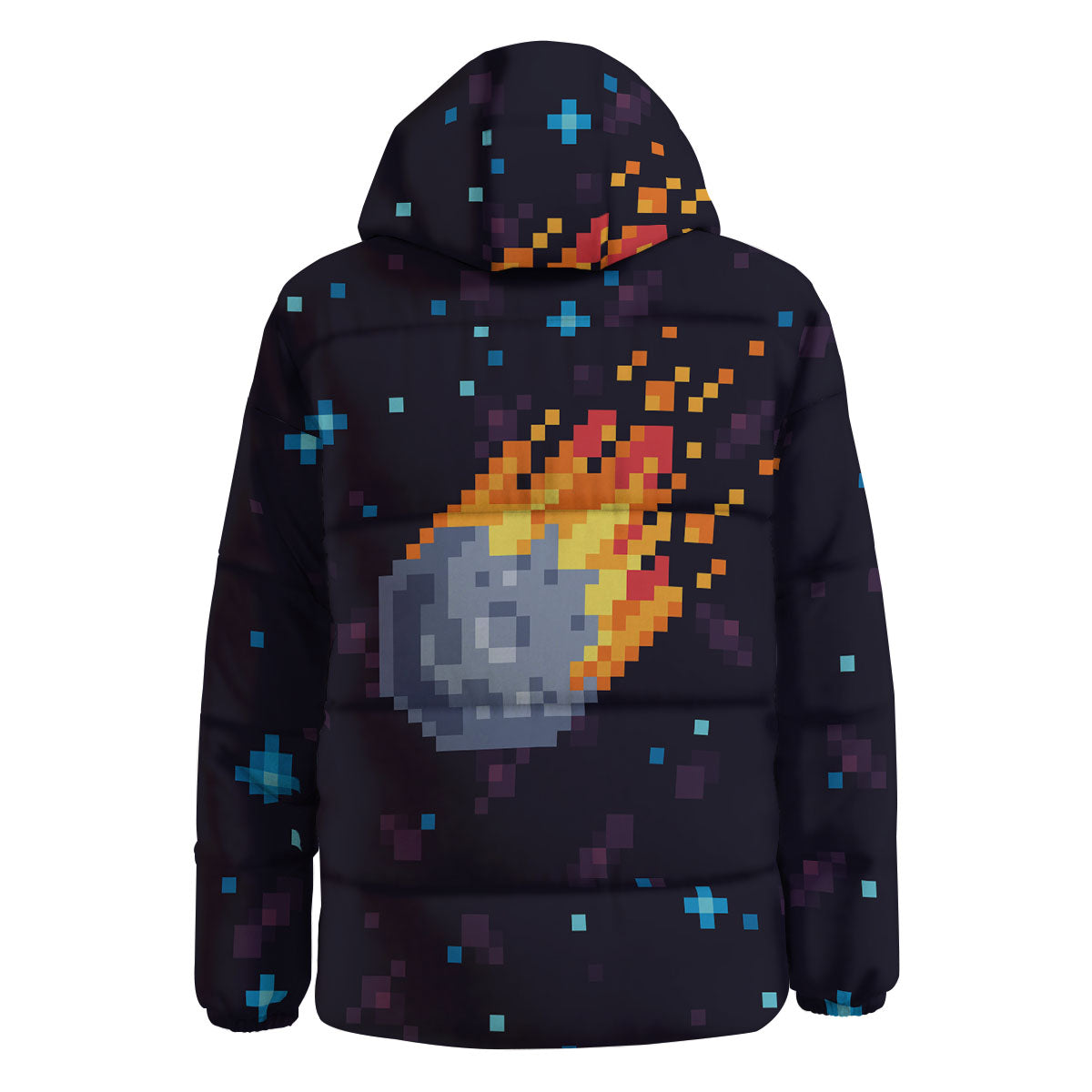 Pixel 8 Bit Meteorite Burnning Print Down Jacket-grizzshop