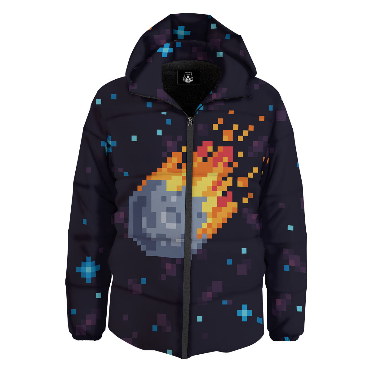 Pixel 8 Bit Meteorite Burnning Print Down Jacket-grizzshop