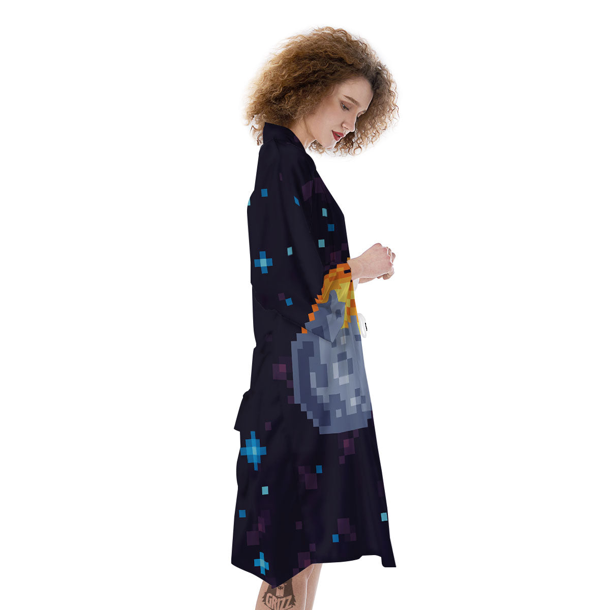Pixel 8 Bit Meteorite Burnning Print Kimono-grizzshop