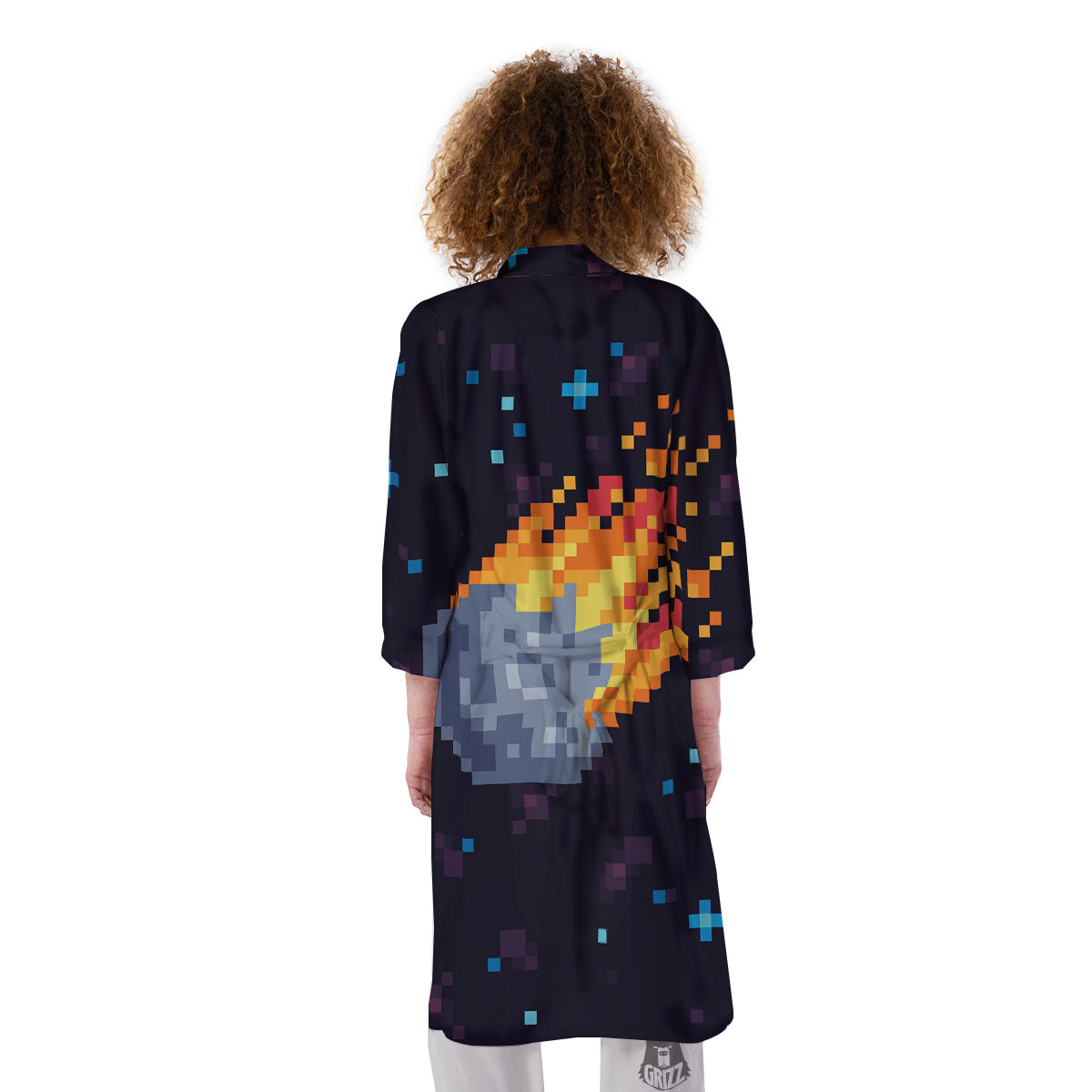 Pixel 8 Bit Meteorite Burnning Print Kimono-grizzshop