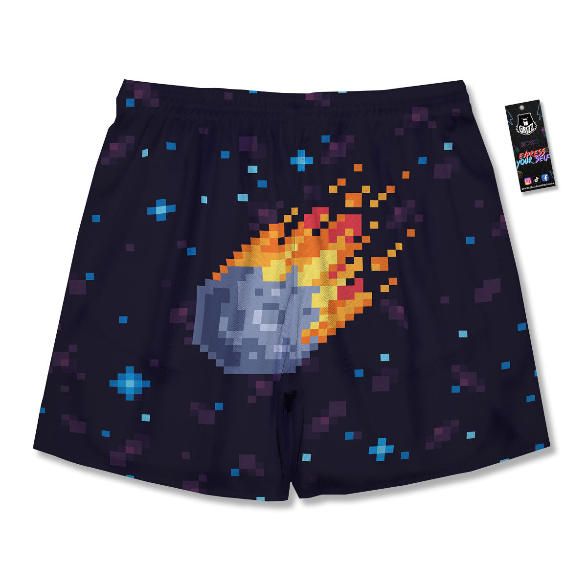 Pixel 8 Bit Meteorite Burnning Print Men's Running Shorts-grizzshop
