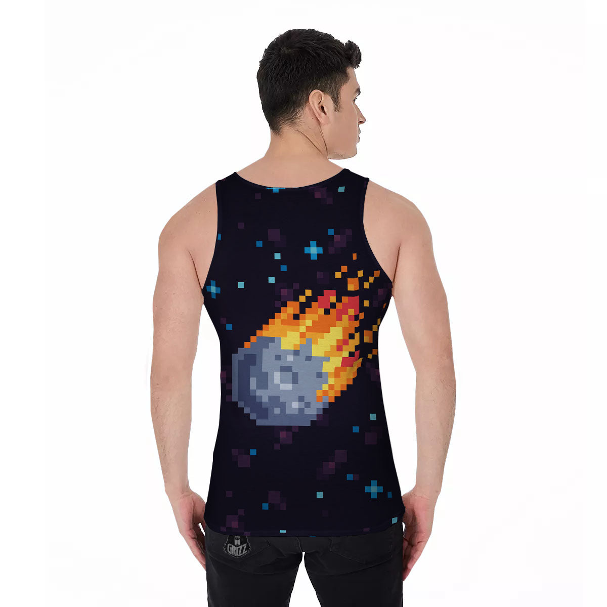 Pixel 8 Bit Meteorite Burnning Print Men's Tank Top-grizzshop