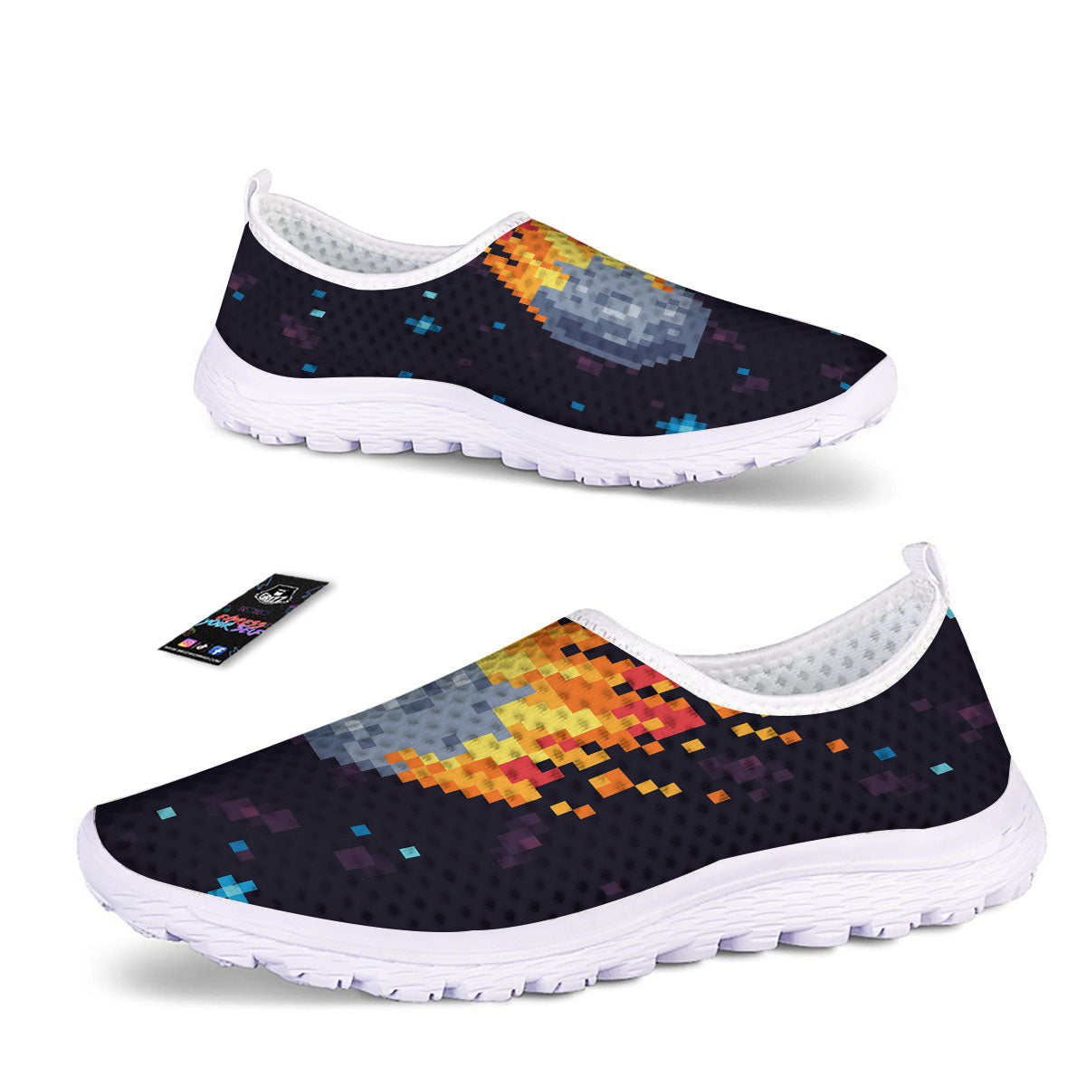 Pixel 8 Bit Meteorite Burnning Print Nurse Shoes-grizzshop