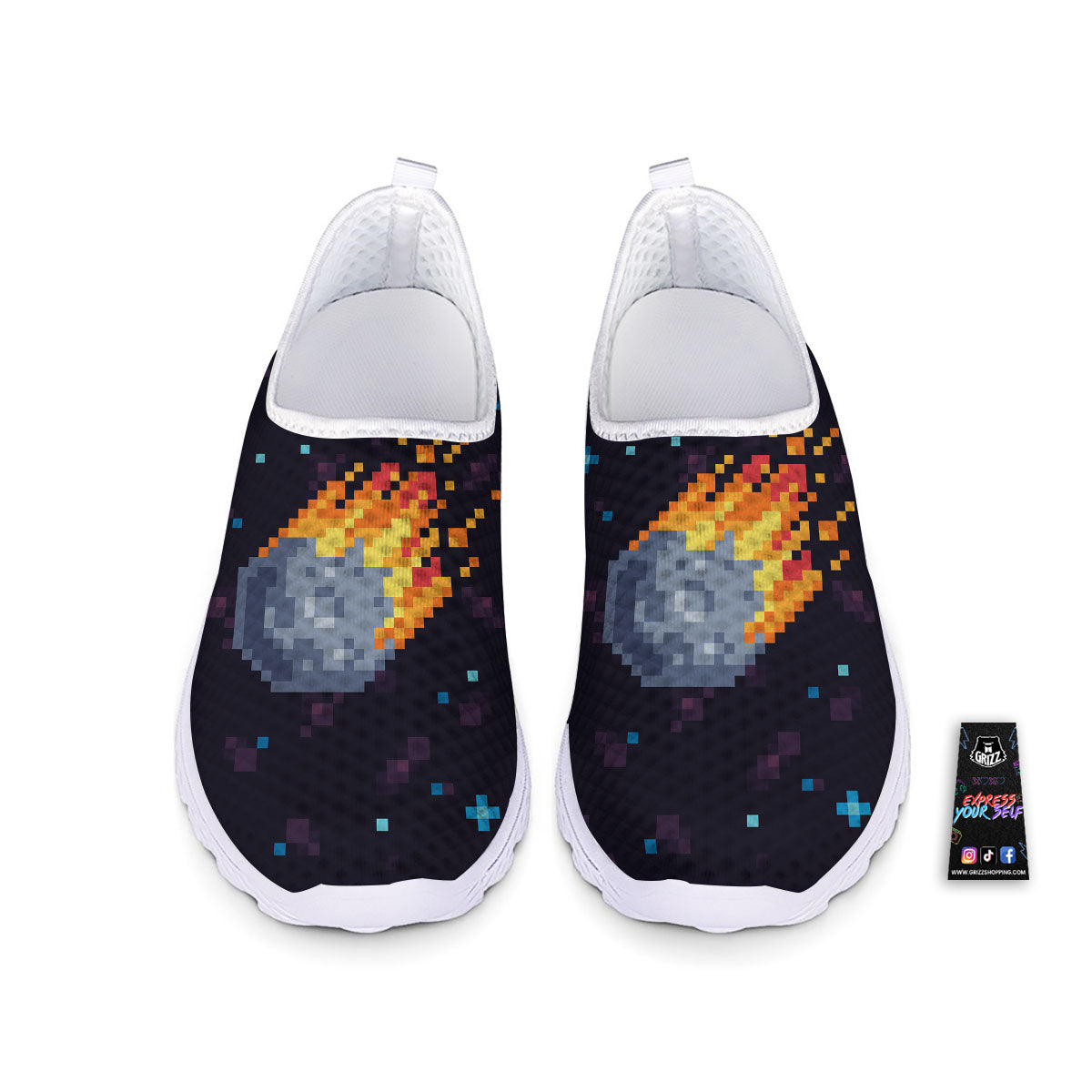 Pixel 8 Bit Meteorite Burnning Print Nurse Shoes-grizzshop
