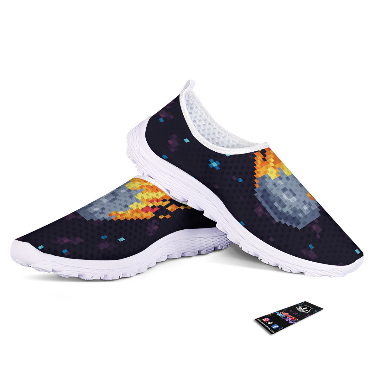 Pixel 8 Bit Meteorite Burnning Print Nurse Shoes-grizzshop
