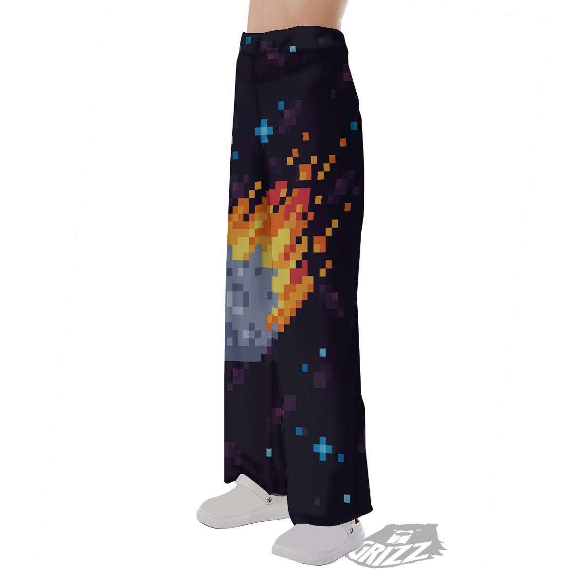 Pixel 8 Bit Meteorite Burnning Print Pajama Pants-grizzshop