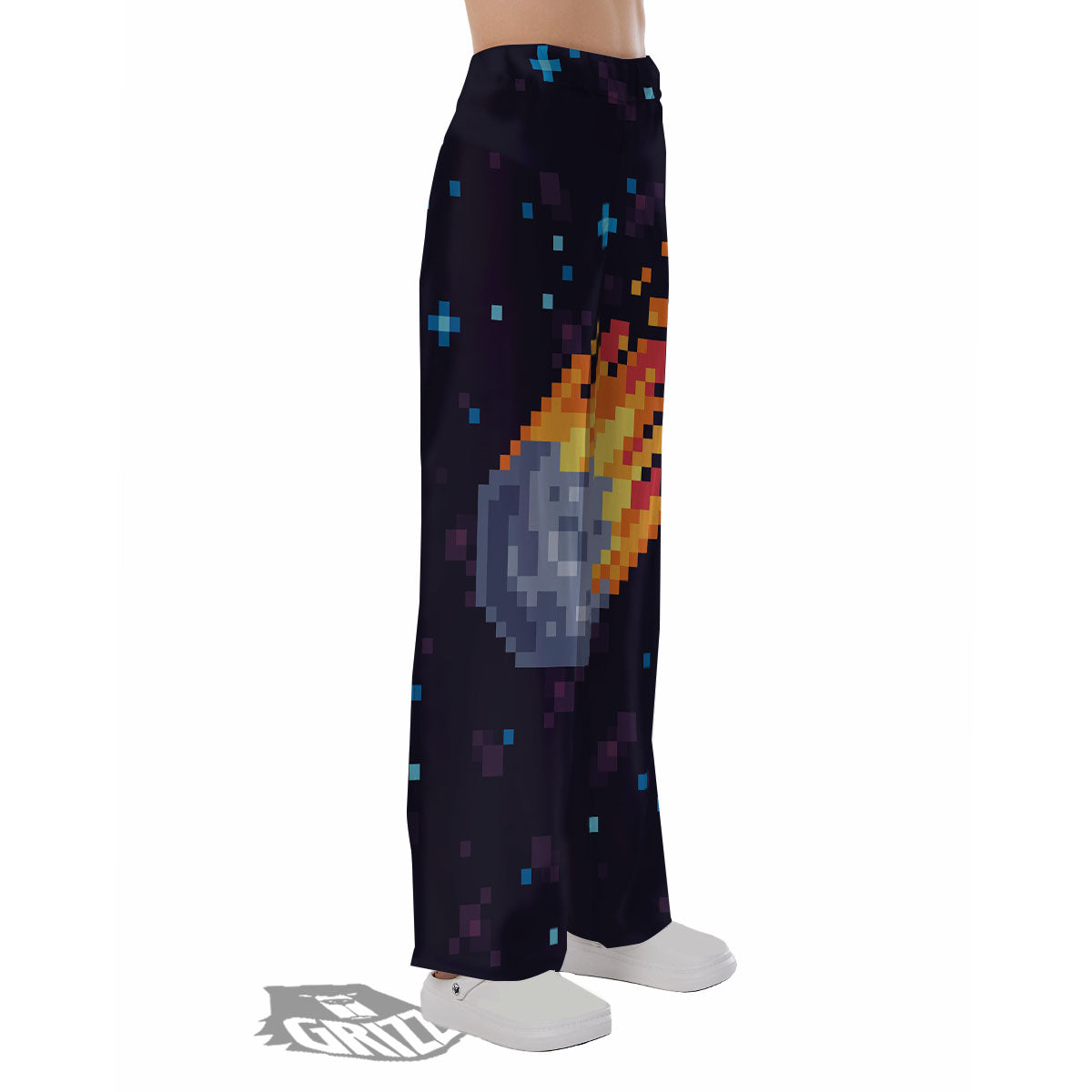 Pixel 8 Bit Meteorite Burnning Print Pajama Pants-grizzshop