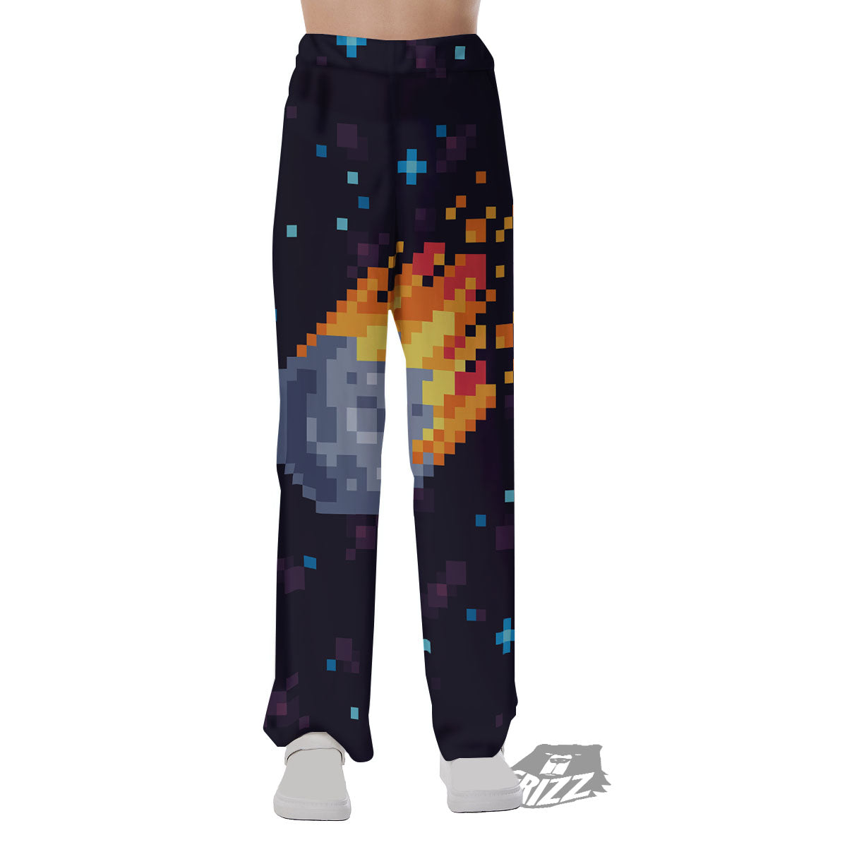 Pixel 8 Bit Meteorite Burnning Print Pajama Pants-grizzshop
