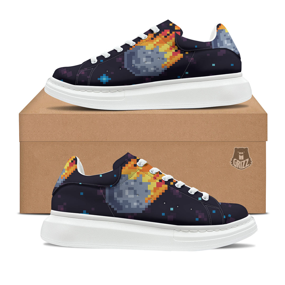 Pixel 8 Bit Meteorite Burnning Print Platform Shoes-grizzshop