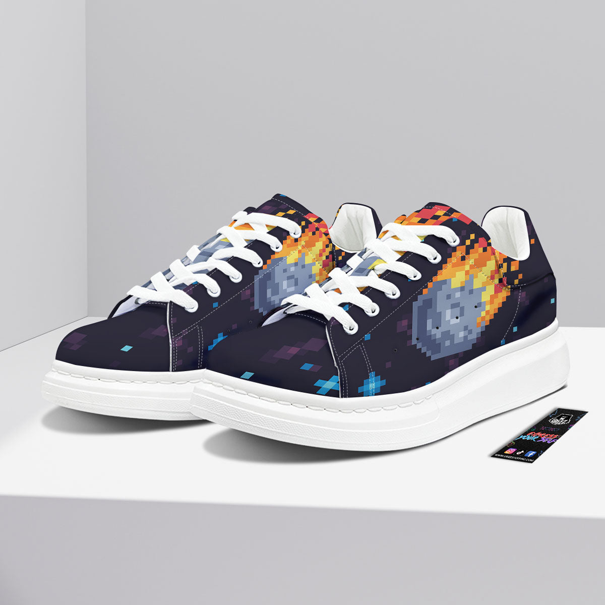 Pixel 8 Bit Meteorite Burnning Print Platform Shoes-grizzshop
