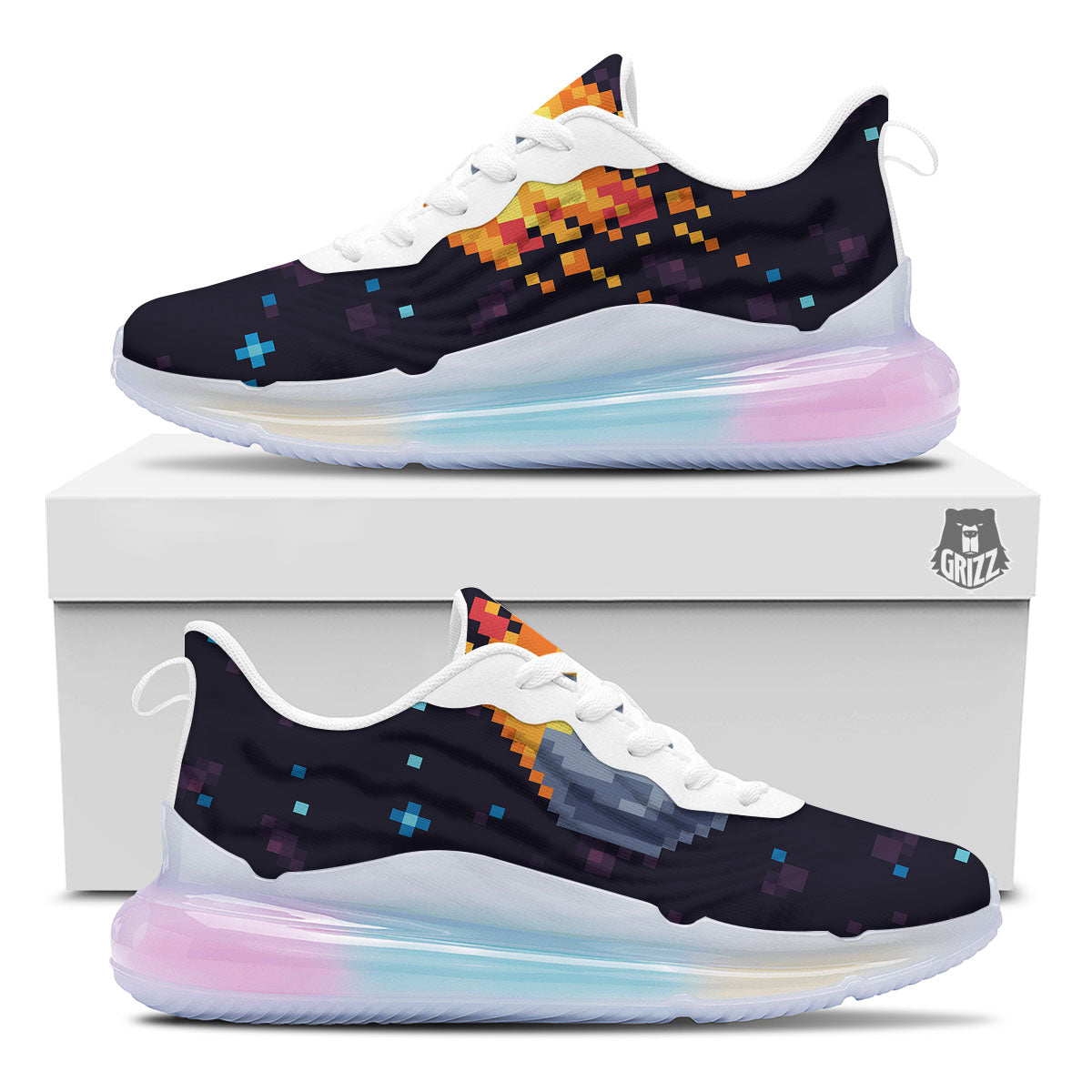 Pixel 8 Bit Meteorite Burnning Print Running Sneakers-grizzshop