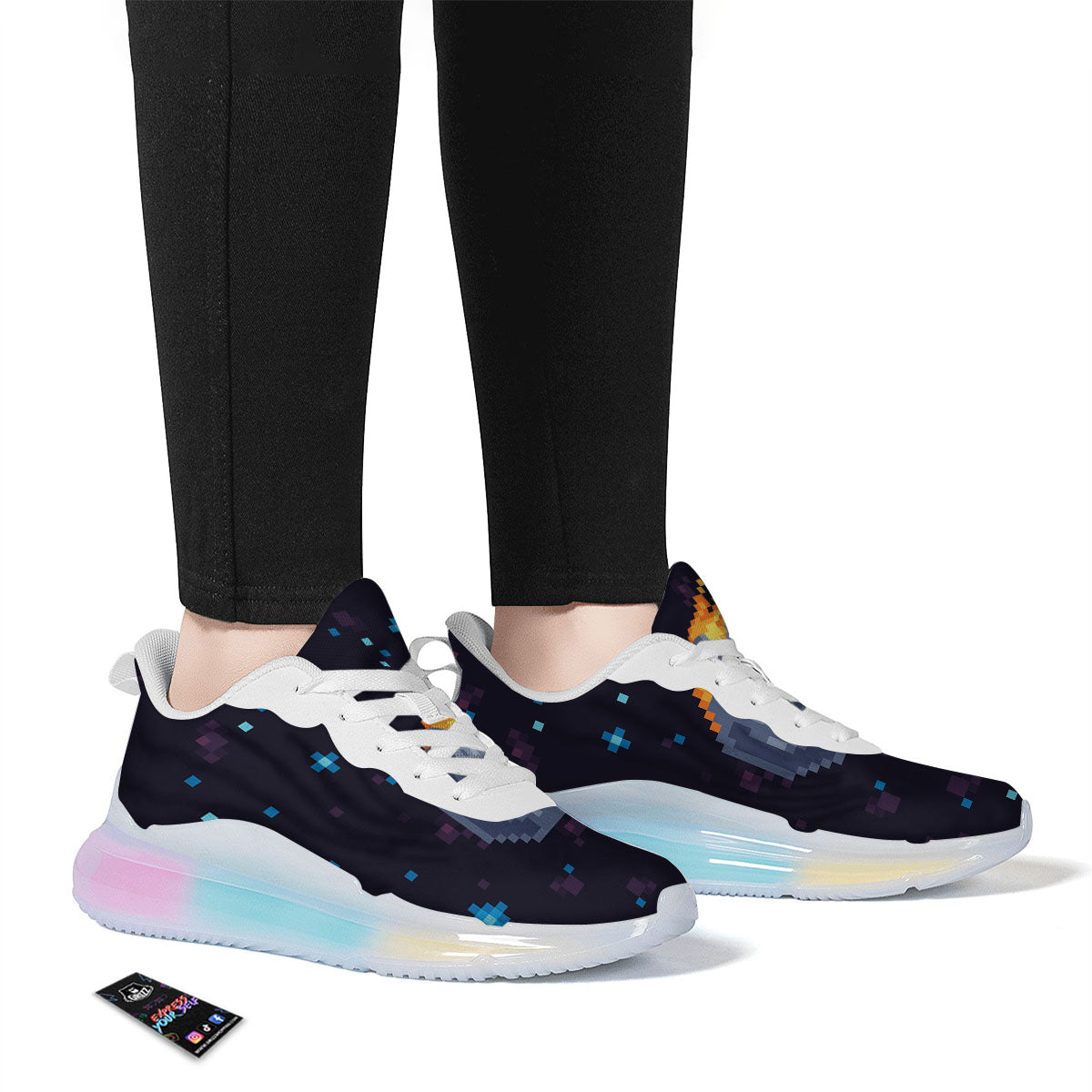 Pixel 8 Bit Meteorite Burnning Print Running Sneakers-grizzshop