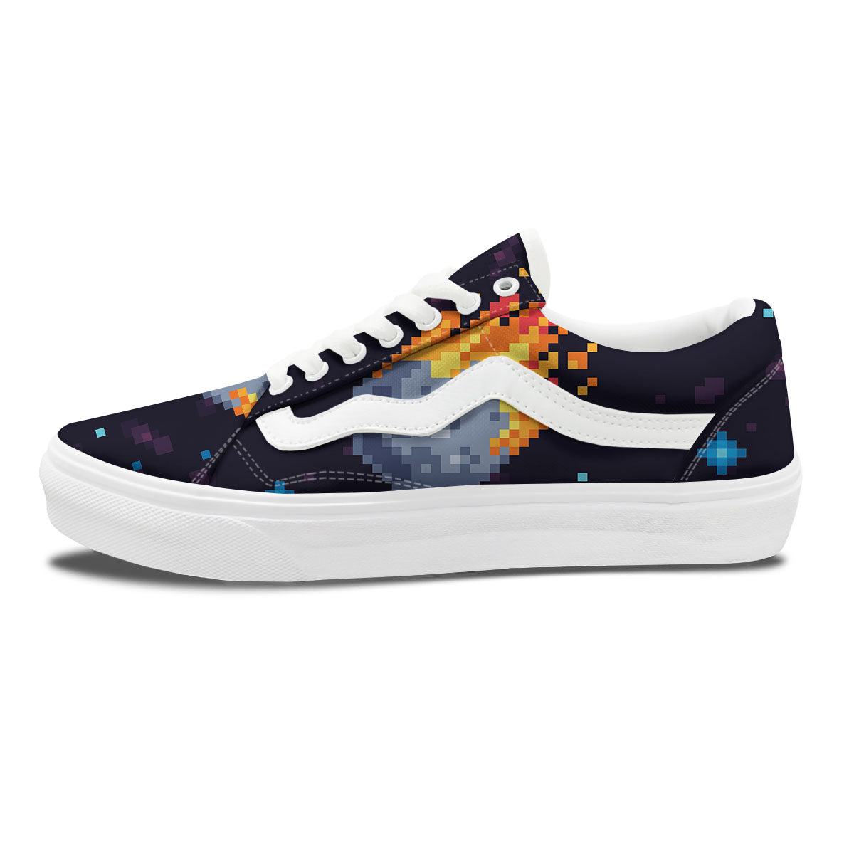 Pixel 8 Bit Meteorite Burnning Print Skate Shoes-grizzshop