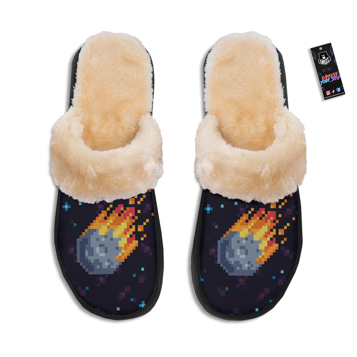 Pixel 8 Bit Meteorite Burnning Print Slippers-grizzshop