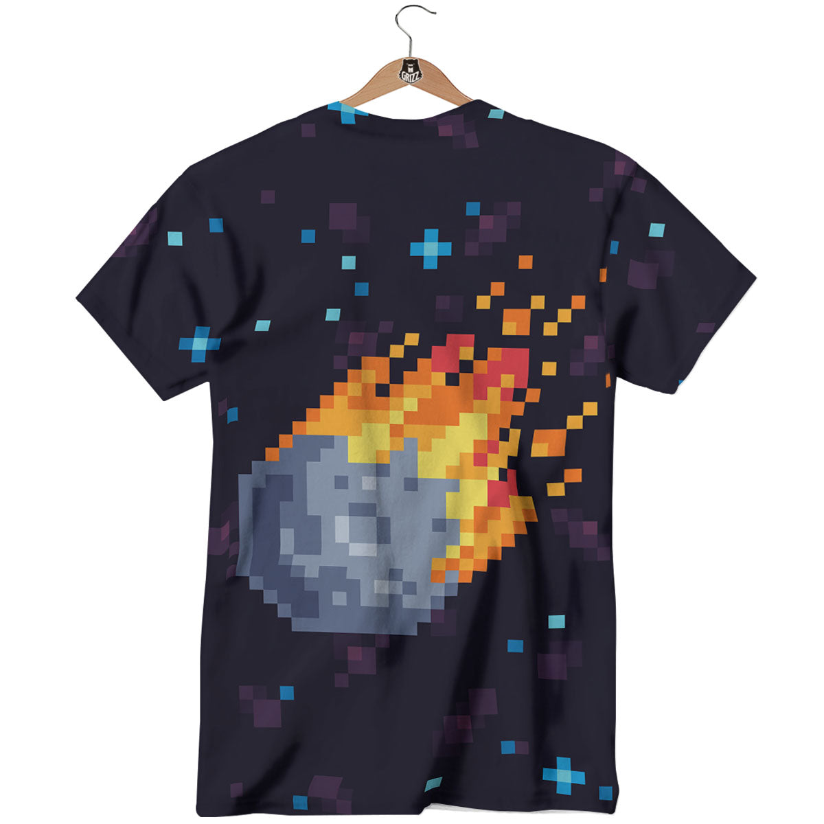 Pixel 8 Bit Meteorite Burnning Print T-Shirt-grizzshop