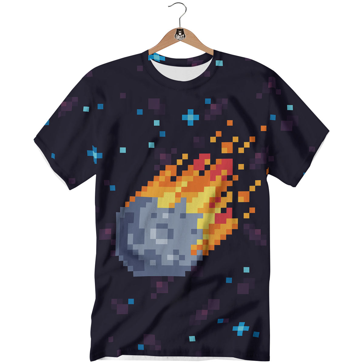Pixel 8 Bit Meteorite Burnning Print T-Shirt-grizzshop