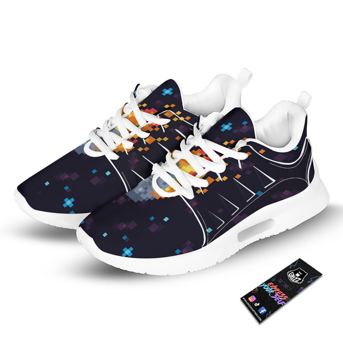 Pixel 8 Bit Meteorite Burnning Print Tennis Shoes-grizzshop