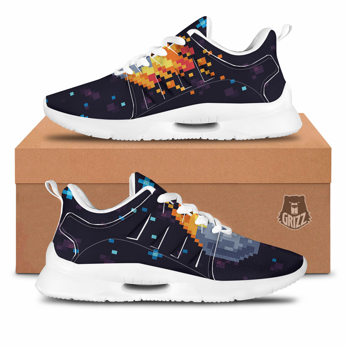Pixel 8 Bit Meteorite Burnning Print Tennis Shoes-grizzshop