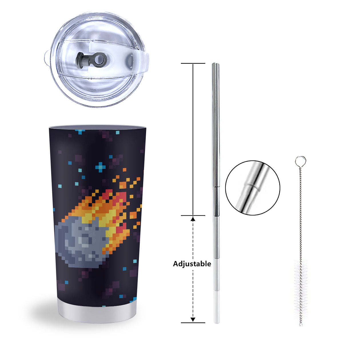 Pixel 8 Bit Meteorite Burnning Print Tumbler-grizzshop