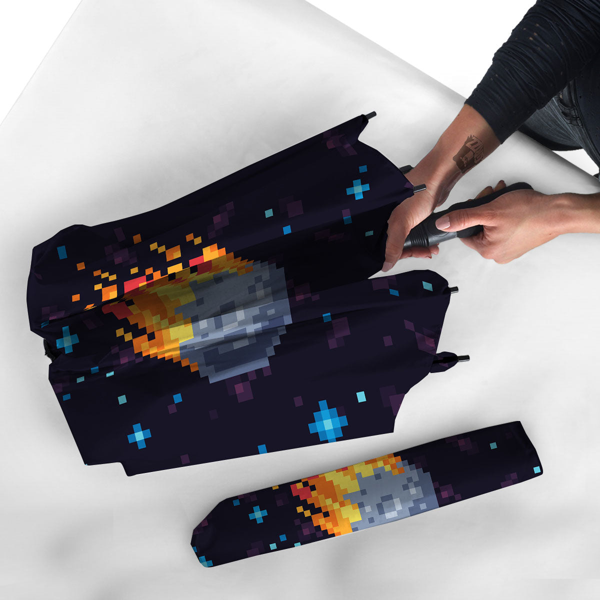Pixel 8 Bit Meteorite Burnning Print Umbrella-grizzshop