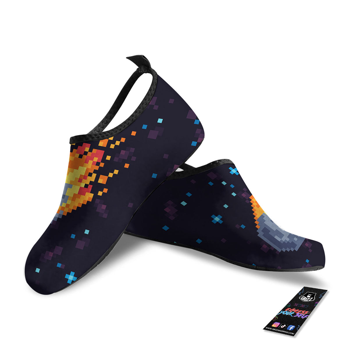 Pixel 8 Bit Meteorite Burnning Print Water Shoes-grizzshop