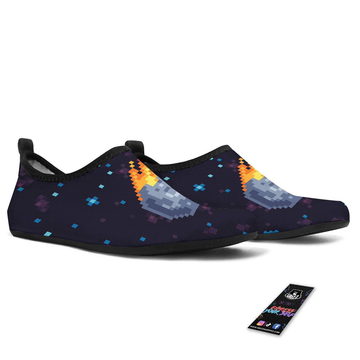 Pixel 8 Bit Meteorite Burnning Print Water Shoes-grizzshop