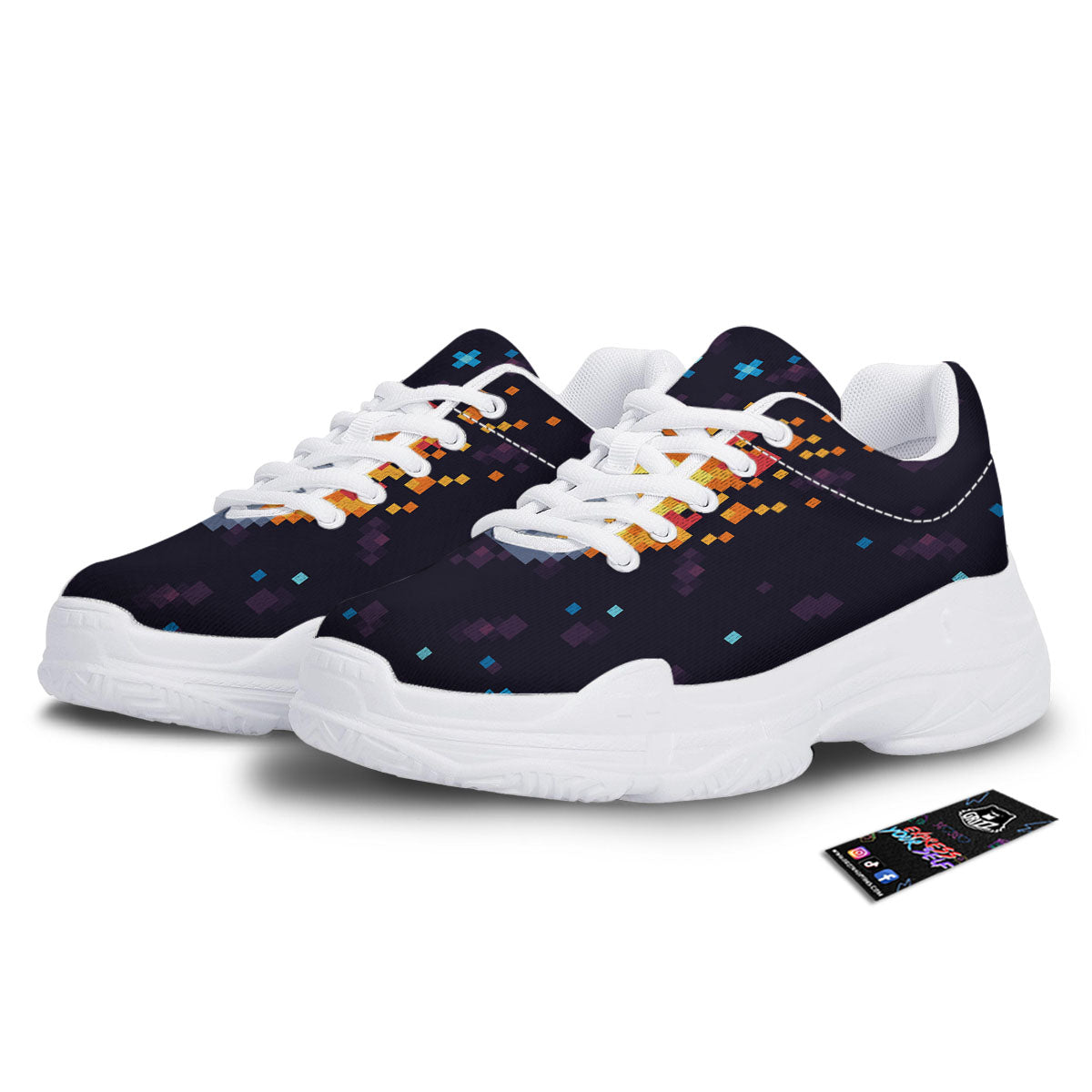 Pixel 8 Bit Meteorite Burnning Print White Chunky Shoes-grizzshop