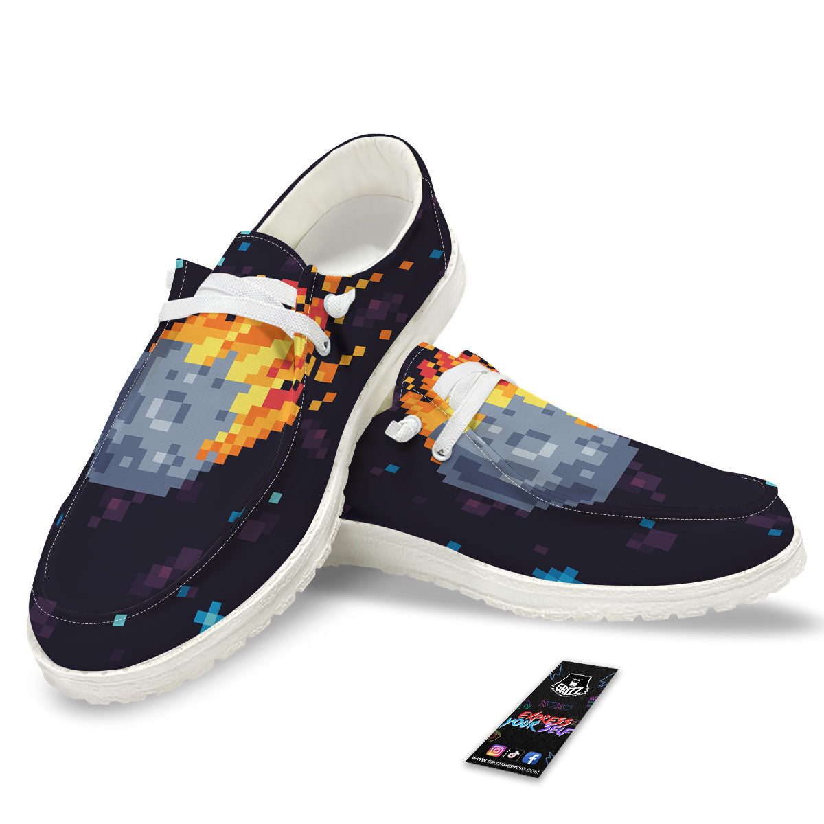 Pixel 8 Bit Meteorite Burnning Print White Loafers-grizzshop